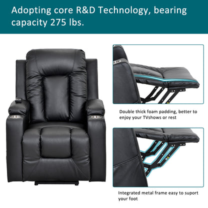 Electric Power Lift Recliner Chair Sofa for Elderly, 3 Positions, Side Pockets and 2 Cup Holders, Remote control, Faux Leather