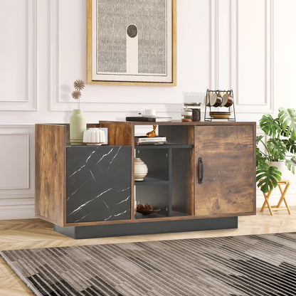 Coffee Table with Storage, Large Solid Wood Storage Table with 2 Cabinets and 5 Shelves, Rustic Cocktail Table with Storage Shelf, Wooden Central Table for Living Room