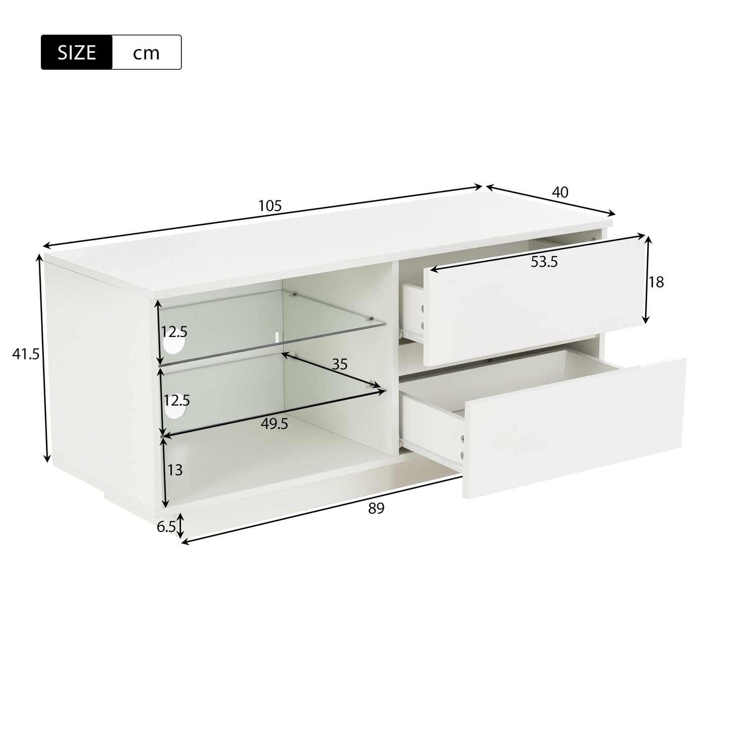 High Gloss Coffee Table, Modern Style MDF Furniture Coffee Table Chipboard Storage Table with LED and Drawer Light for Living Room (White)