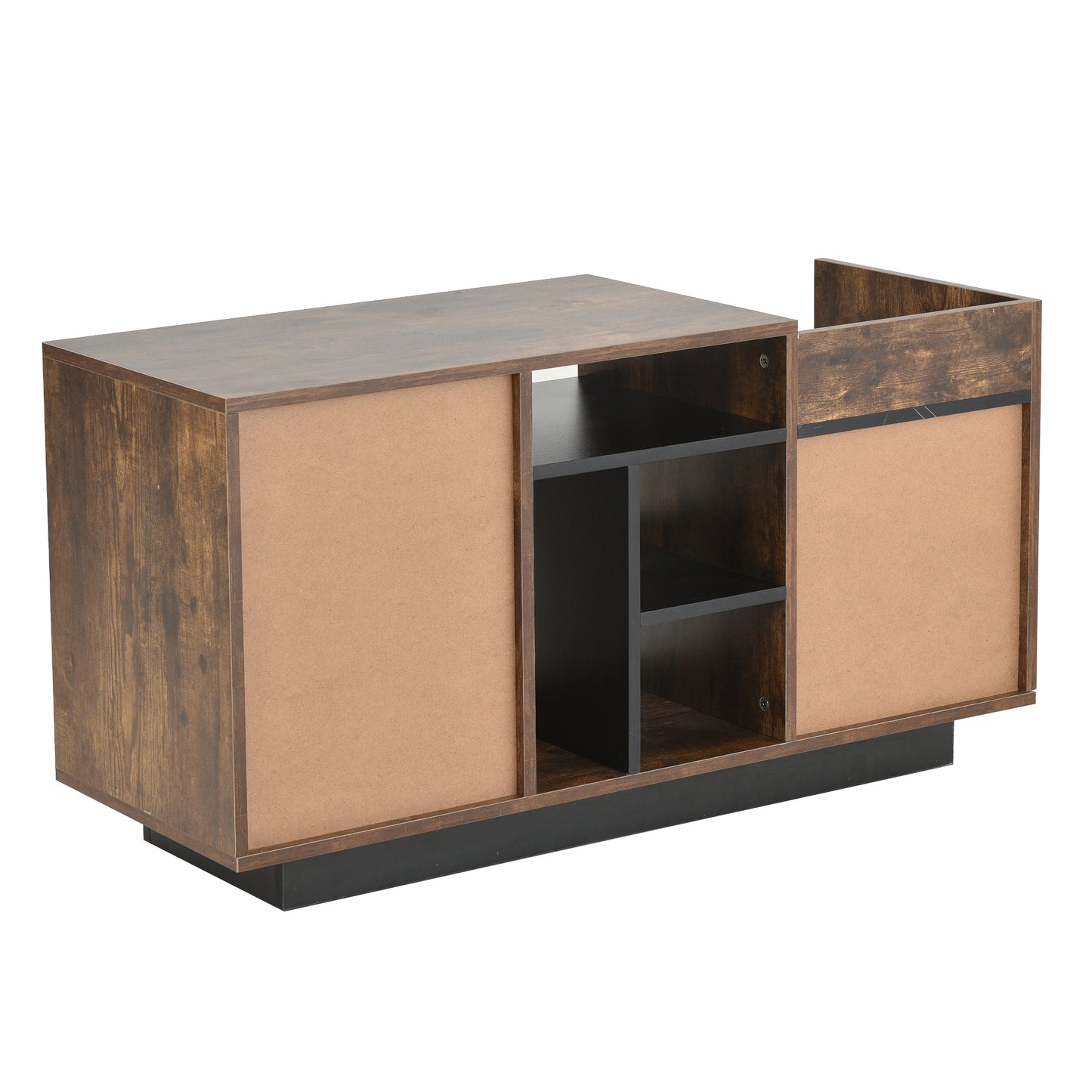 Coffee Table with Storage, Large Solid Wood Storage Table with 2 Cabinets and 5 Shelves, Rustic Cocktail Table with Storage Shelf, Wooden Central Table for Living Room