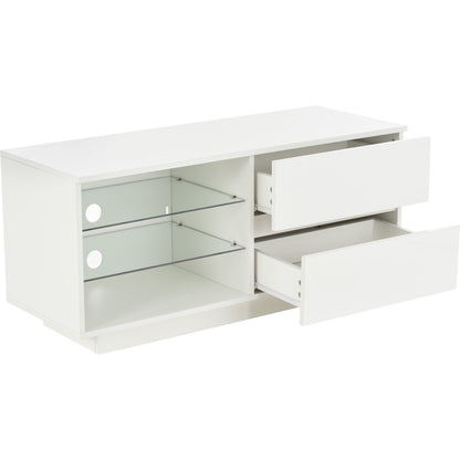 High Gloss Coffee Table, Modern Style MDF Furniture Coffee Table Chipboard Storage Table with LED and Drawer Light for Living Room (White)