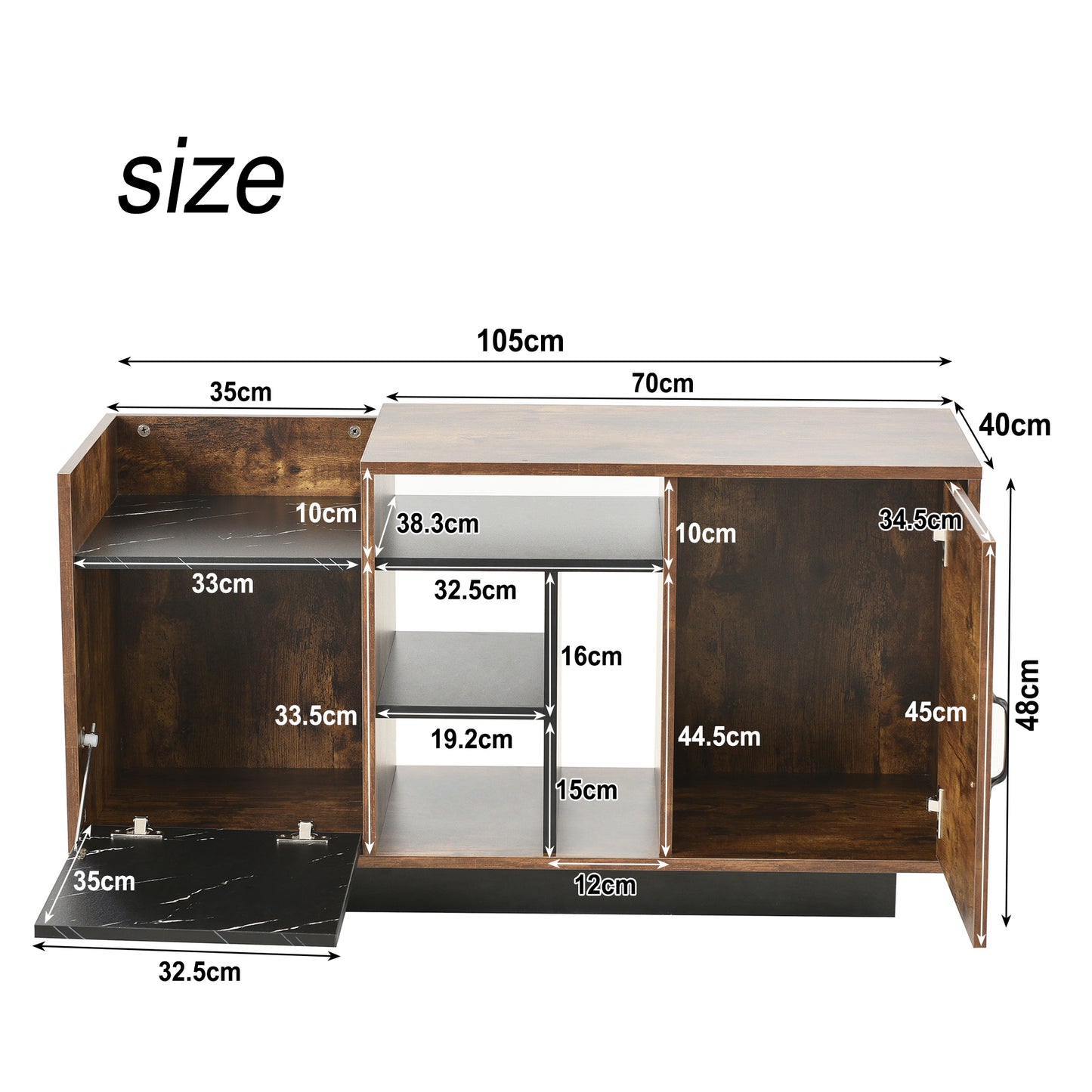 Coffee Table with Storage, Large Solid Wood Storage Table with 2 Cabinets and 5 Shelves, Rustic Cocktail Table with Storage Shelf, Wooden Central Table for Living Room