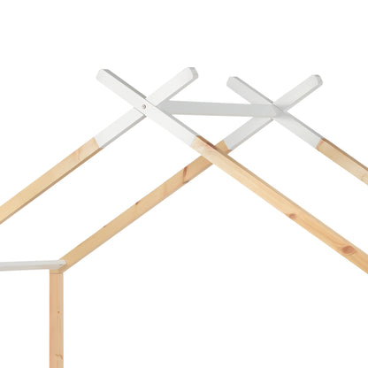 Wooden Single Cabin Bed, House Bed with Two Storage Drawers, Playhouse Bed with Roof for Children Girls and Boys, 190*90 in Natural and White, Easy Assembly