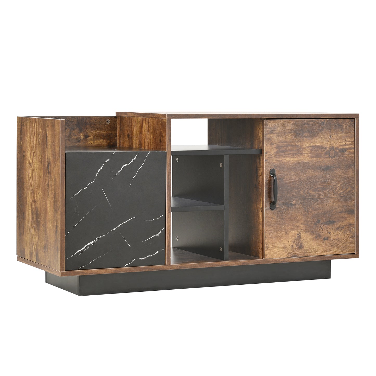 Coffee Table with Storage, Large Solid Wood Storage Table with 2 Cabinets and 5 Shelves, Rustic Cocktail Table with Storage Shelf, Wooden Central Table for Living Room