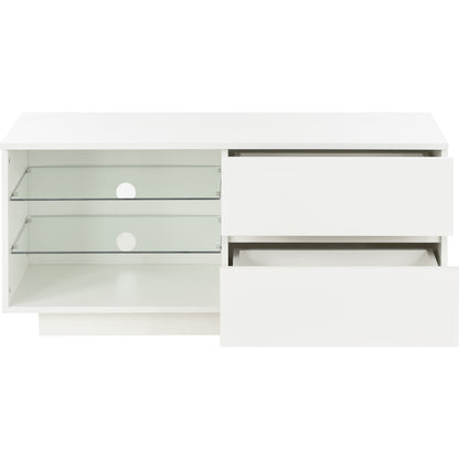 High Gloss Coffee Table, Modern Style MDF Furniture Coffee Table Chipboard Storage Table with LED and Drawer Light for Living Room (White)