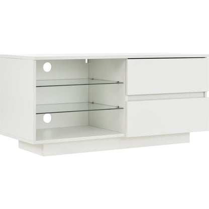 High Gloss Coffee Table, Modern Style MDF Furniture Coffee Table Chipboard Storage Table with LED and Drawer Light for Living Room (White)