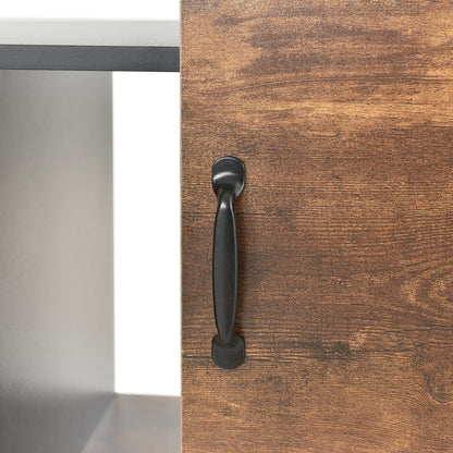 Coffee Table with Storage, Large Solid Wood Storage Table with 2 Cabinets and 5 Shelves, Rustic Cocktail Table with Storage Shelf, Wooden Central Table for Living Room