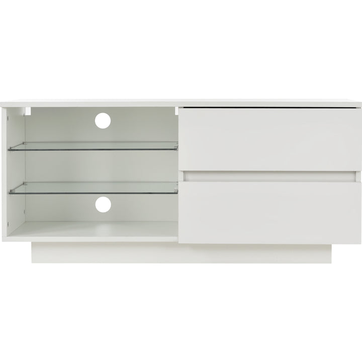 High Gloss Coffee Table, Modern Style MDF Furniture Coffee Table Chipboard Storage Table with LED and Drawer Light for Living Room (White)