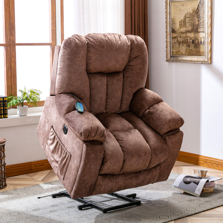 Power Massage Lift Recliner Chair with Heat & Vibration for Elderly, Heavy Duty and Safety Motion Reclining Mechanism - Antiskid Fabric Sofa Contempoary Overstuffed Design