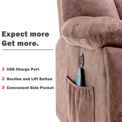 Power Massage Lift Recliner Chair with Heat & Vibration for Elderly, Heavy Duty and Safety Motion Reclining Mechanism - Antiskid Fabric Sofa Contempoary Overstuffed Design