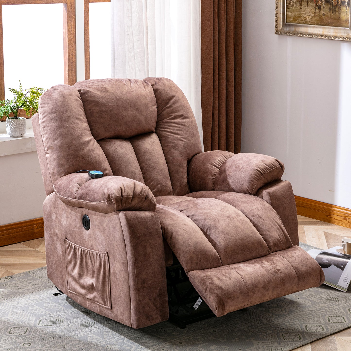 Power Massage Lift Recliner Chair with Heat & Vibration for Elderly, Heavy Duty and Safety Motion Reclining Mechanism - Antiskid Fabric Sofa Contempoary Overstuffed Design