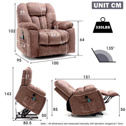 Power Massage Lift Recliner Chair with Heat & Vibration for Elderly, Heavy Duty and Safety Motion Reclining Mechanism - Antiskid Fabric Sofa Contempoary Overstuffed Design