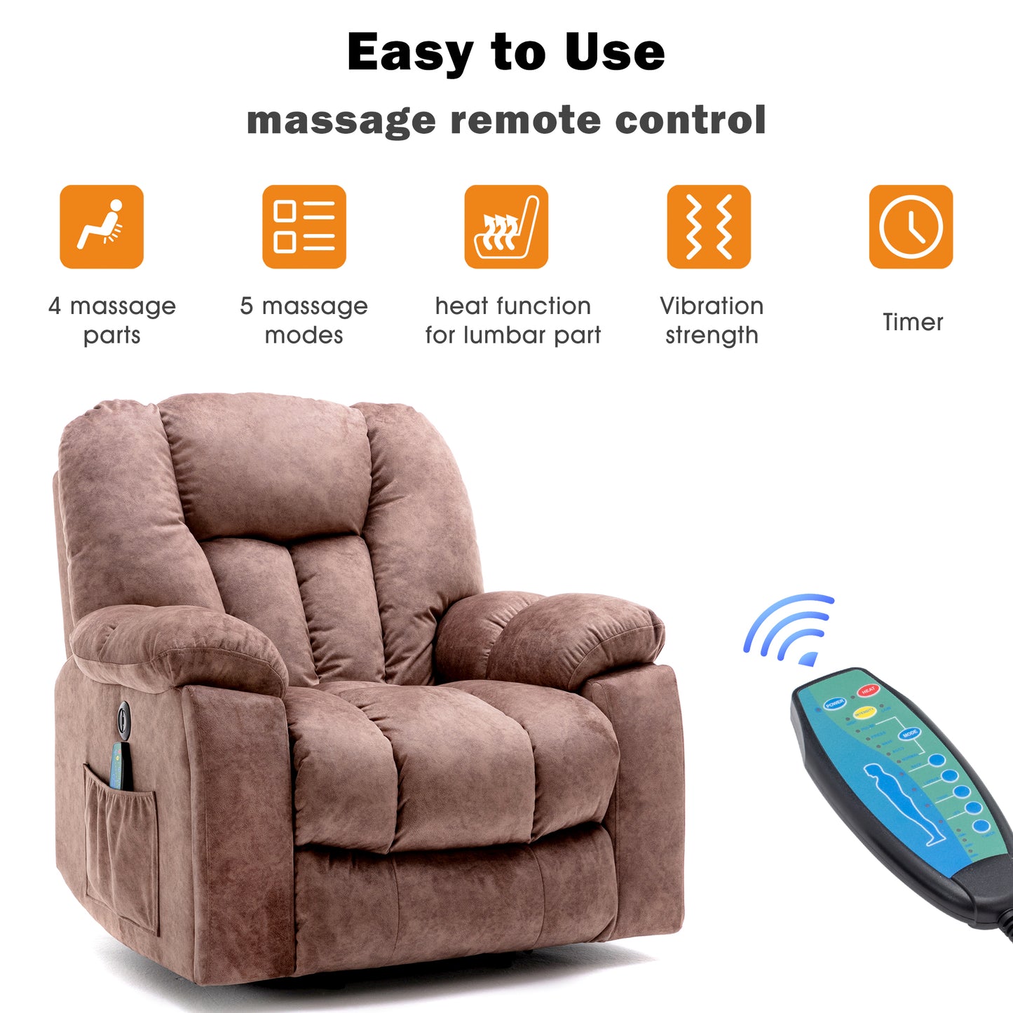 Power Massage Lift Recliner Chair with Heat & Vibration for Elderly, Heavy Duty and Safety Motion Reclining Mechanism - Antiskid Fabric Sofa Contempoary Overstuffed Design