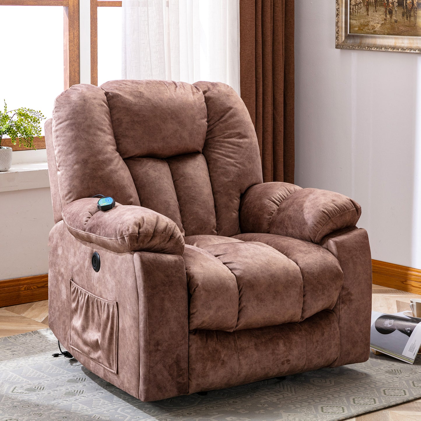Power Massage Lift Recliner Chair with Heat & Vibration for Elderly, Heavy Duty and Safety Motion Reclining Mechanism - Antiskid Fabric Sofa Contempoary Overstuffed Design