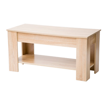Lift up Top Coffee Table with storage and shelf living room(Oak)