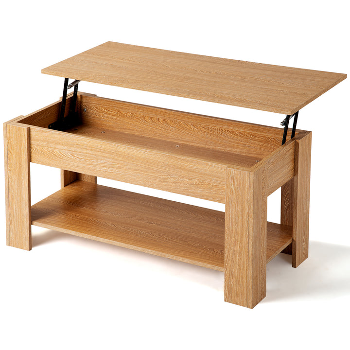 Lift up Top Coffee Table with storage and shelf living room(Oak)