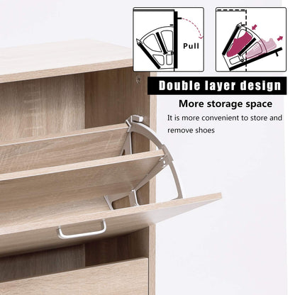 3-Drawer Wooden Shoe Storage Cabinet Cupboard Shoe Storage Organiser Unit Pull Down Wooden Furniture Wood Unit