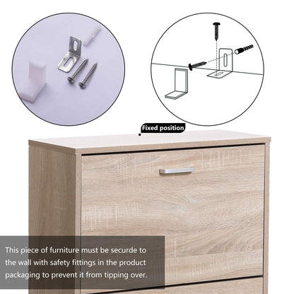 3-Drawer Wooden Shoe Storage Cabinet Cupboard Shoe Storage Organiser Unit Pull Down Wooden Furniture Wood Unit