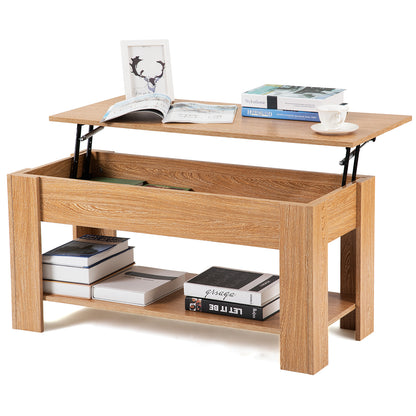 Lift up Top Coffee Table with storage and shelf living room(Oak)