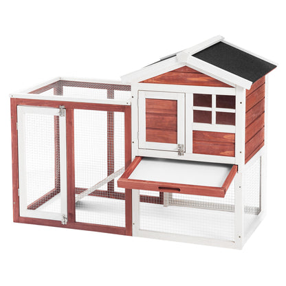PURLOVE Rabbit Bunny Hutch Cage House Guinea Pig Hutch Hide/Run with Linoleum Roof 2-Tier