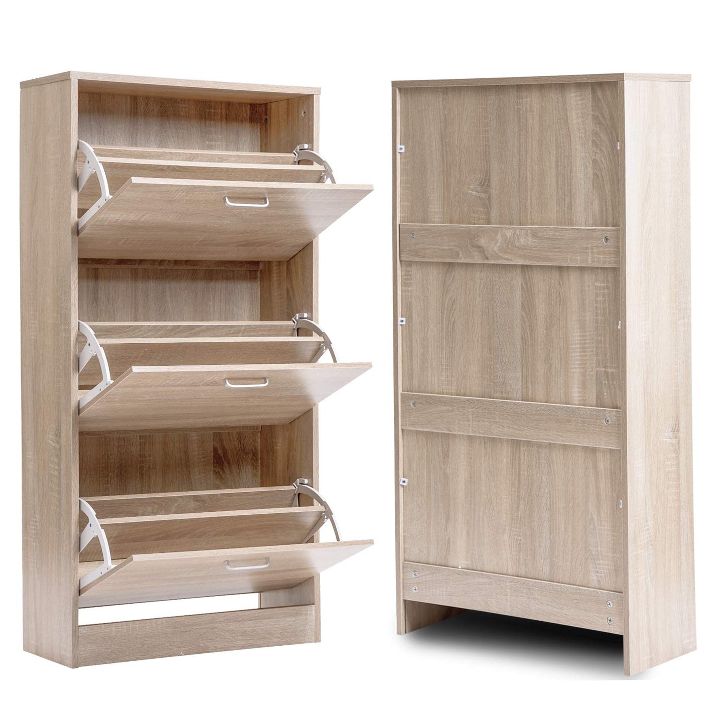 3-Drawer Wooden Shoe Storage Cabinet Cupboard Shoe Storage Organiser Unit Pull Down Wooden Furniture Wood Unit