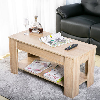 Lift up Top Coffee Table with storage and shelf living room(Oak)