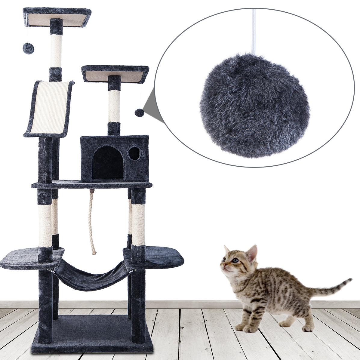 Cat Kitten Tree Cat Climbing Scratching Post Cat Scratcher Activity Centre 170cm