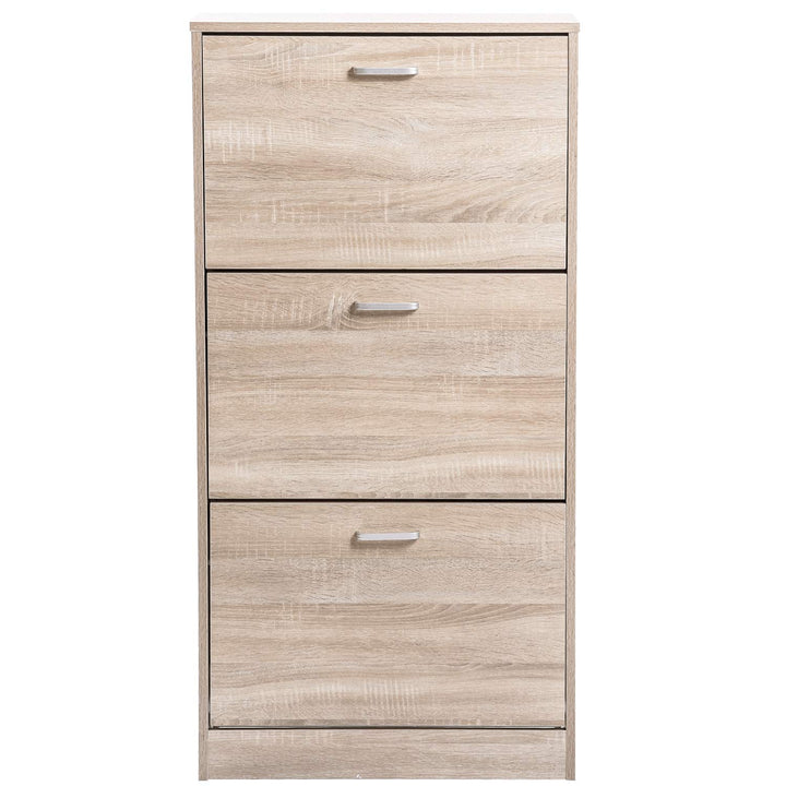 3-Drawer Wooden Shoe Storage Cabinet Cupboard Shoe Storage Organiser Unit Pull Down Wooden Furniture Wood Unit