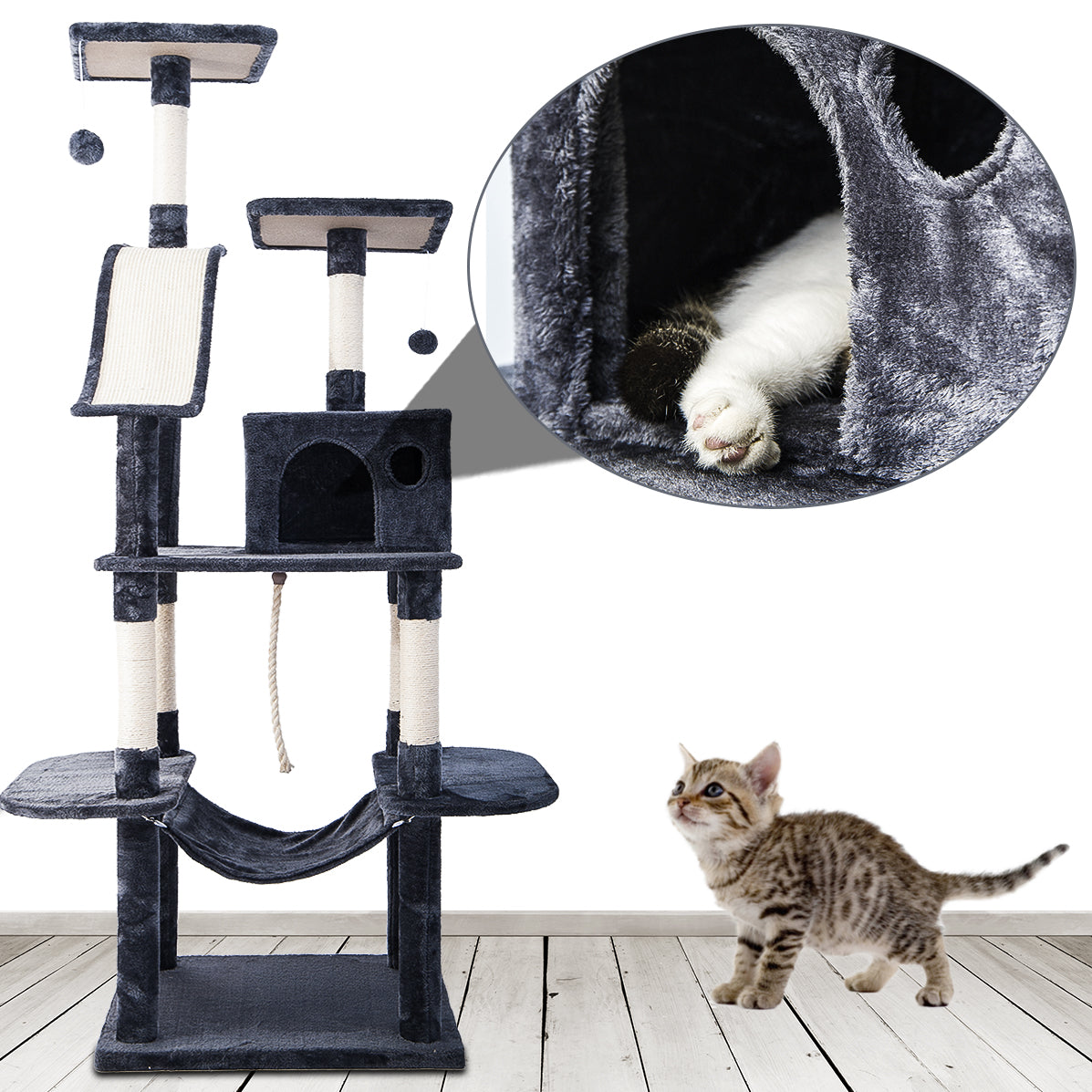 Cat Kitten Tree Cat Climbing Scratching Post Cat Scratcher Activity Centre 170cm