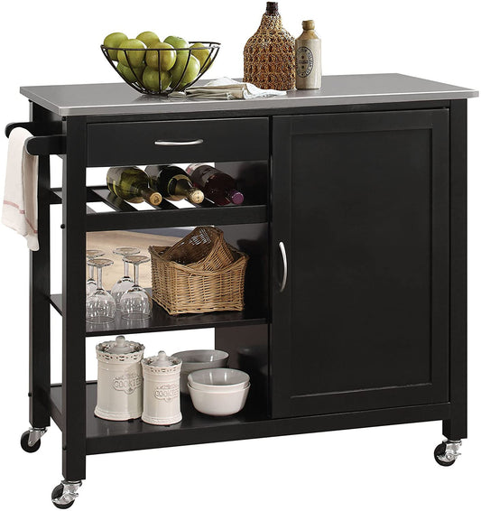 Ottawa Kitchen Cart, Stainless Steel & Black 98317