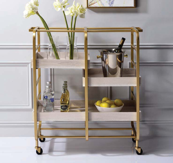Vorrik Serving Cart, Gold & White-Washed 98412