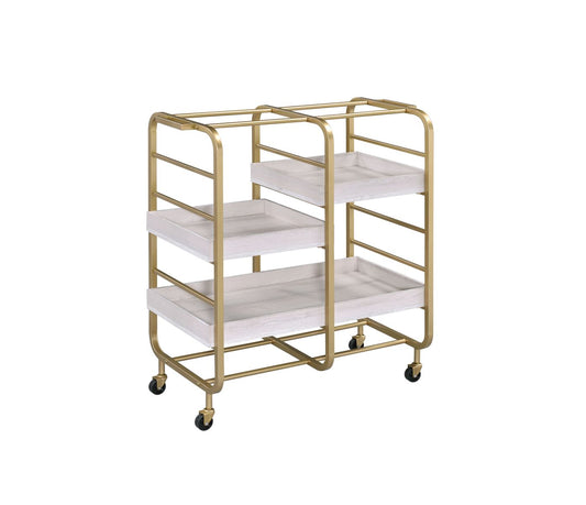 Vorrik Serving Cart, Gold & White-Washed 98412