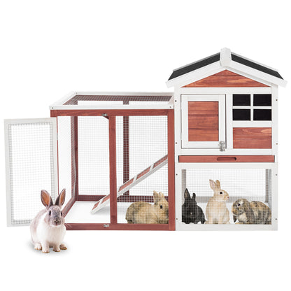 PURLOVE Rabbit Bunny Hutch Cage House Guinea Pig Hutch Hide/Run with Linoleum Roof 2-Tier