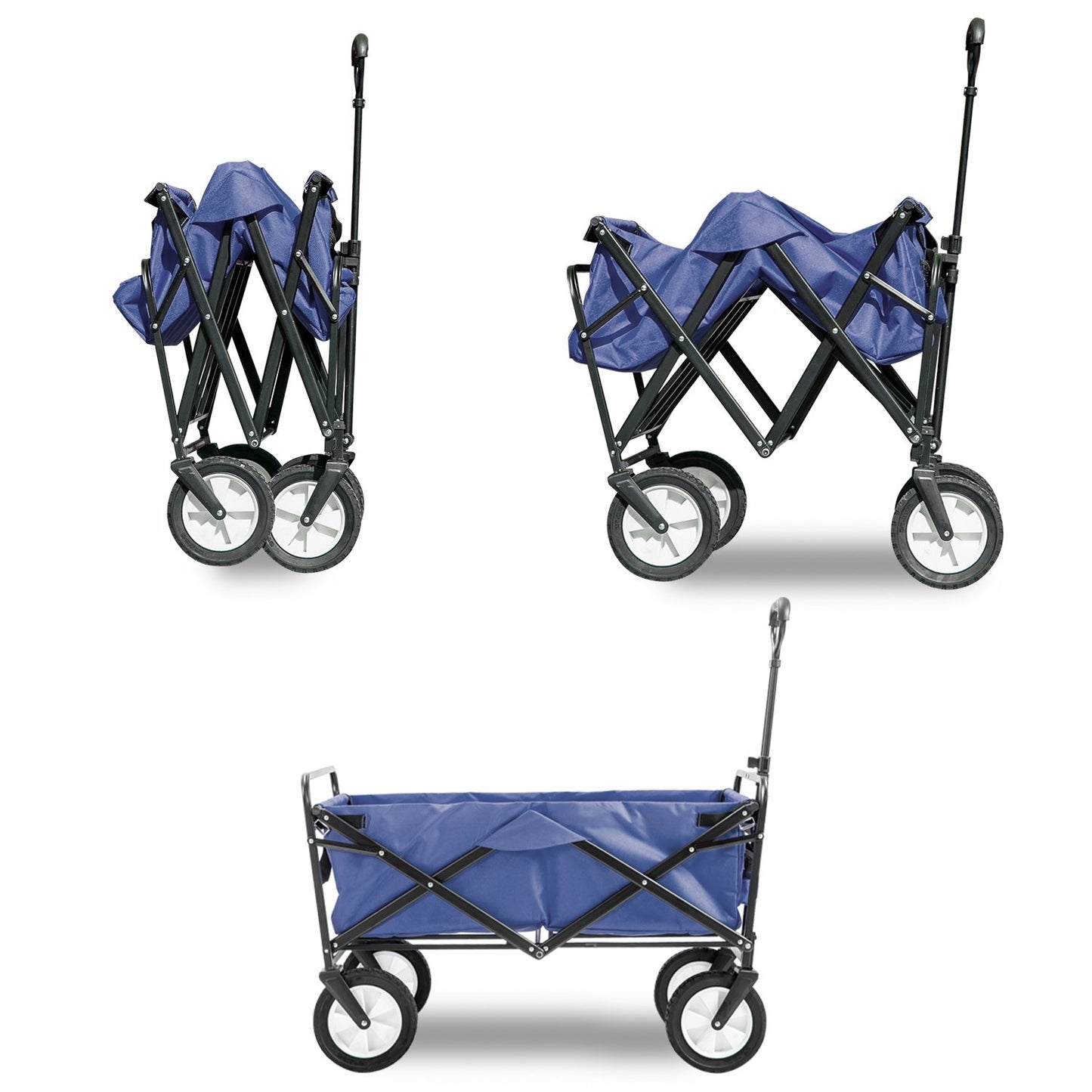 Garden Cart Foldable Pull Wagon Hand Cart Garden Transport Cart Collapsible Portable Folding Cart (Blue)