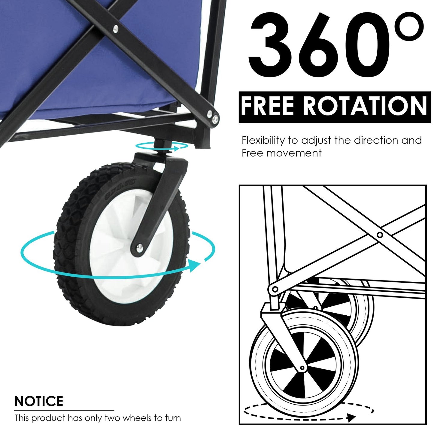 Garden Cart Foldable Pull Wagon Hand Cart Garden Transport Cart Collapsible Portable Folding Cart (Blue)