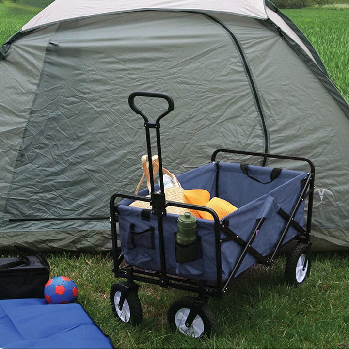 Garden Cart Foldable Pull Wagon Hand Cart Garden Transport Cart Collapsible Portable Folding Cart (Blue)