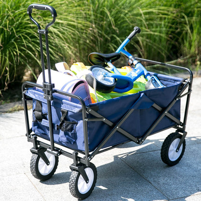 Garden Cart Foldable Pull Wagon Hand Cart Garden Transport Cart Collapsible Portable Folding Cart (Blue)