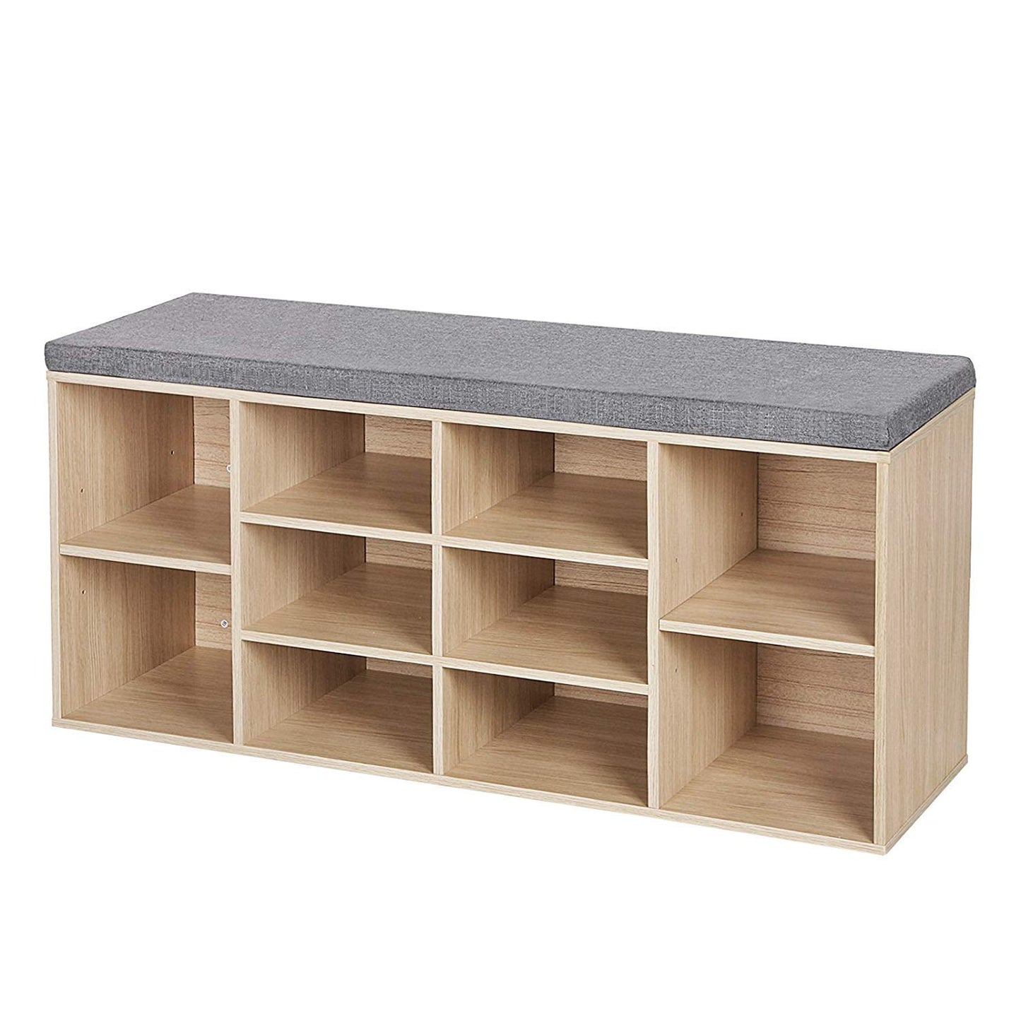 Wooden Shoe Bench Storage Shoe Cabinet Rack Hallway Cupboard Organizer with Seat Cushion 104 x 30 x 48 cm(W x D x H) (Natural, 10-Grids)