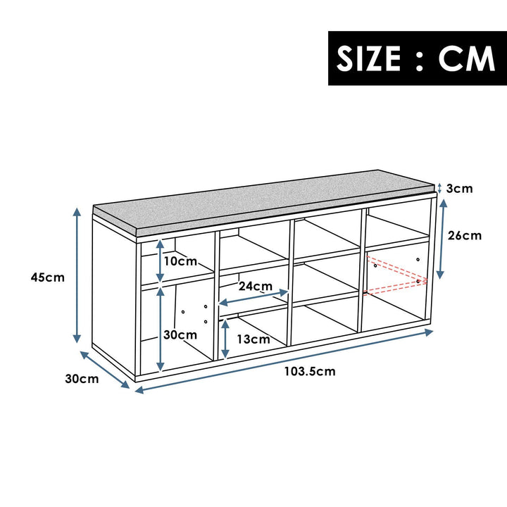 Wooden Shoe Bench Storage Shoe Cabinet Rack Hallway Cupboard Organizer with Seat Cushion 104 x 30 x 48 cm(W x D x H) (Natural, 10-Grids)