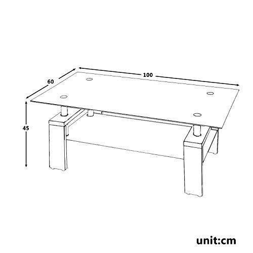 Leisure Zone ® Glass living Room Coffee Table Black Modern Rectangle With Lower Shelf (Black-100CM)