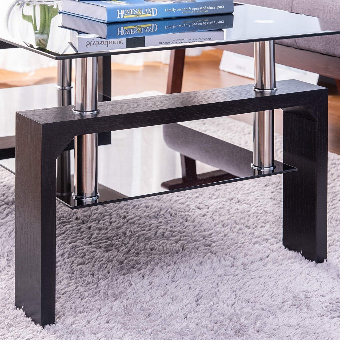 Leisure Zone ® Glass living Room Coffee Table Black Modern Rectangle With Lower Shelf (Black-100CM)