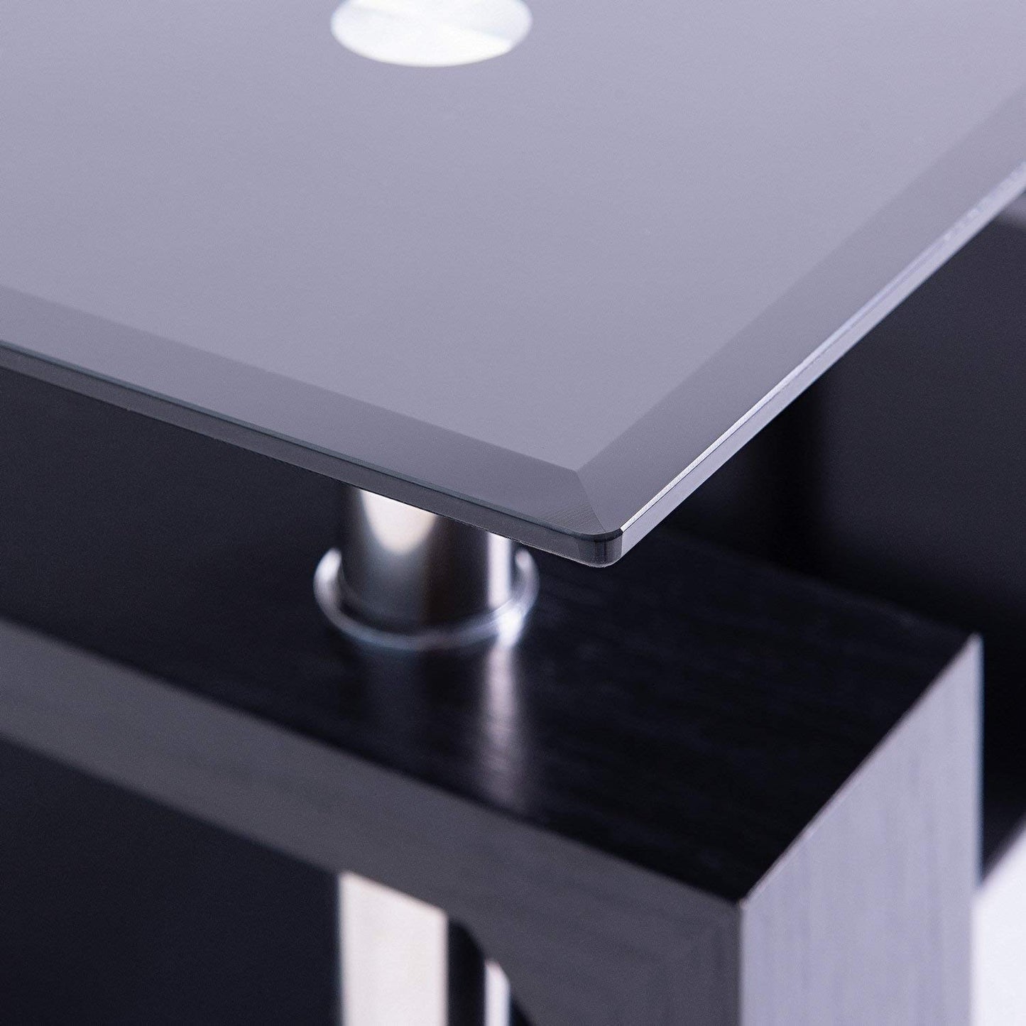 Leisure Zone ® Glass living Room Coffee Table Black Modern Rectangle With Lower Shelf (Black-100CM)