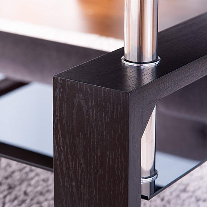 Leisure Zone ® Glass living Room Coffee Table Black Modern Rectangle With Lower Shelf (Black-100CM)