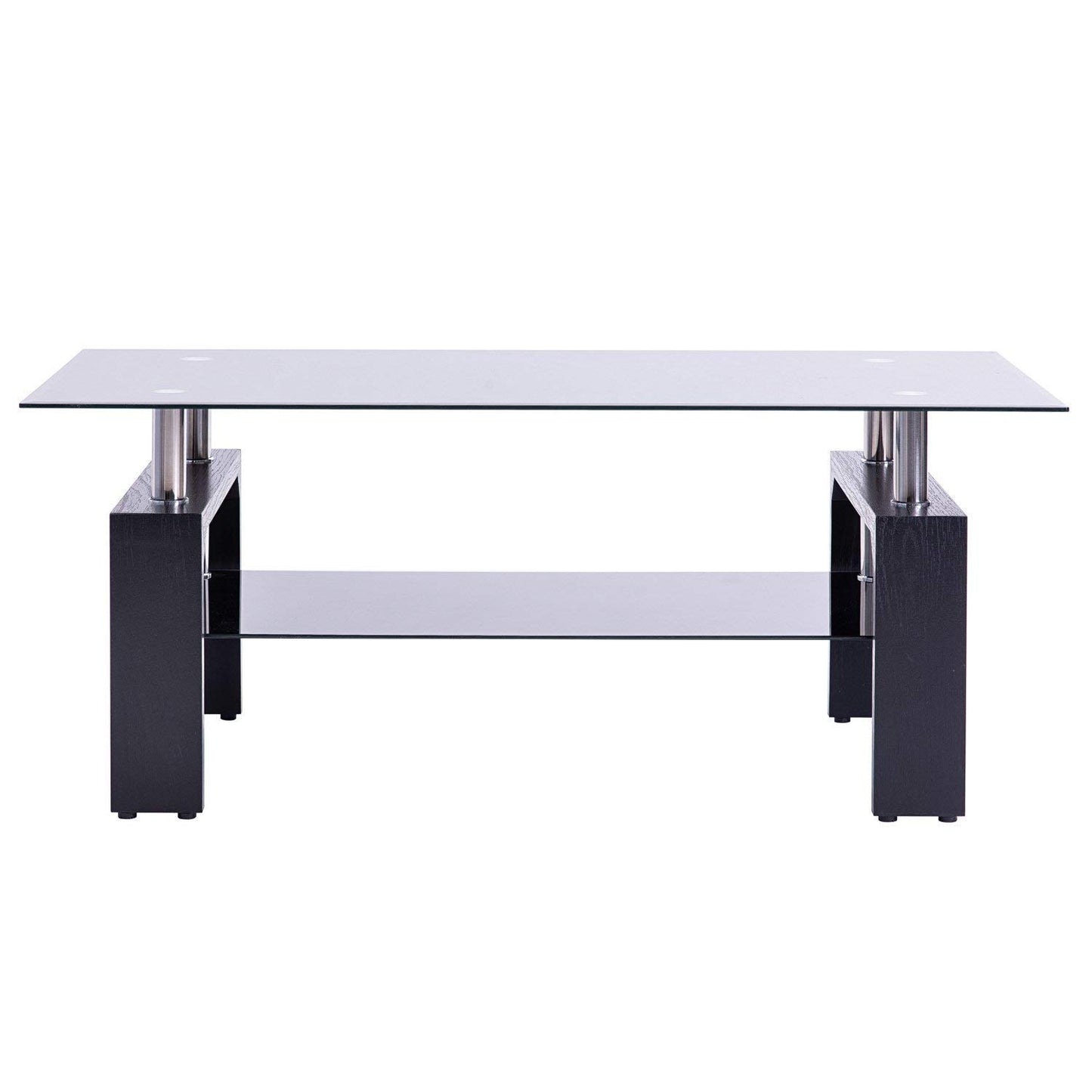 Leisure Zone ® Glass living Room Coffee Table Black Modern Rectangle With Lower Shelf (Black-100CM)