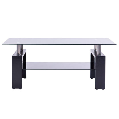 Leisure Zone ® Glass living Room Coffee Table Black Modern Rectangle With Lower Shelf (Black-100CM)