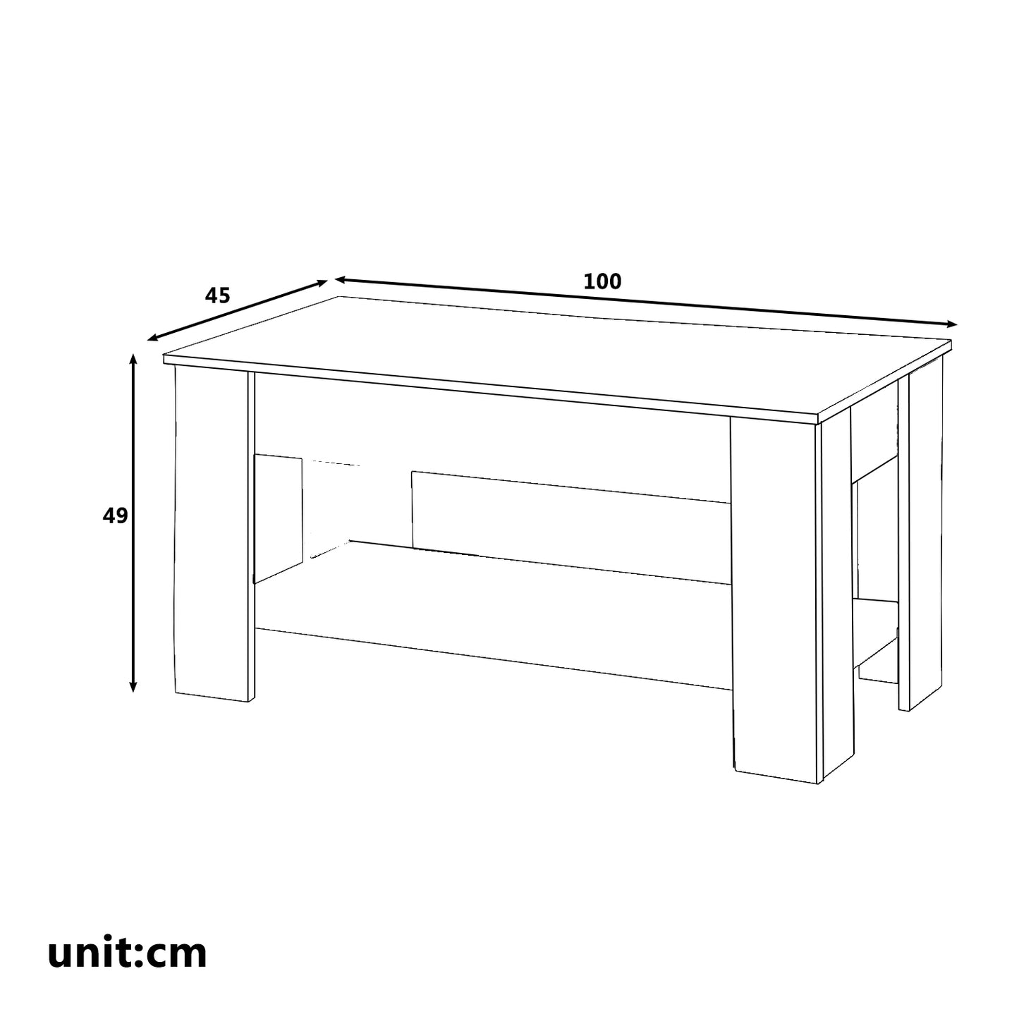 Lift up Top Coffee Table with storage and shelf living room(White)